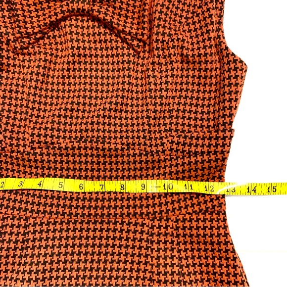 “Stop Staring” pumpkin orange and black houndstooth retro  look fitted dress- S - Picture 11 of 15